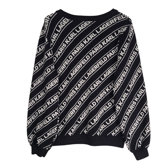 KARL LAGERFELD Diagonal Logo Sweater Medium Black White Crew Neck Bishop Sleeve - Picture 3 of 12